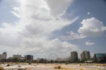 Potential storm clouds brew over the Strip on Sunday, July 23, 2023, in Las Vegas. (Daniel Pear ...