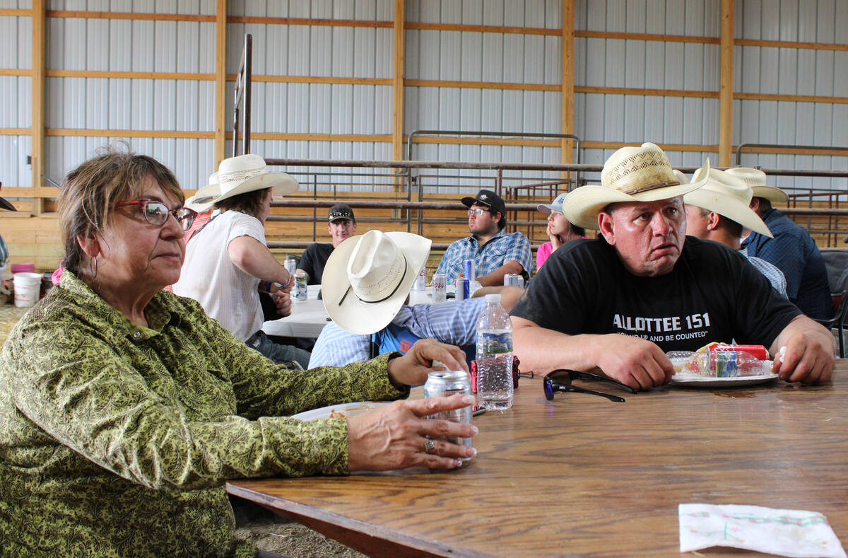 Husband and wife Todd Hall, right, and Patti Jo Hall have lunch on their ranch after branding c ...
