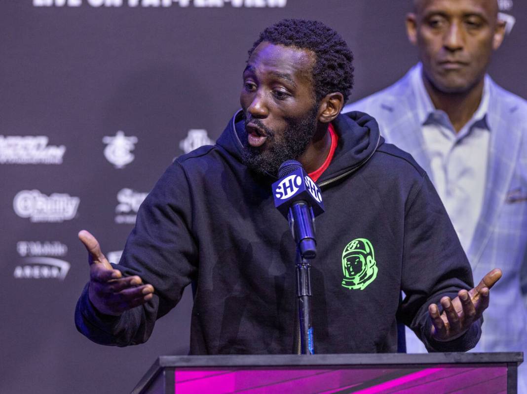 Boxer Terence Crawford talks about his opponent Errol Spence Jr. at the final press conference ...