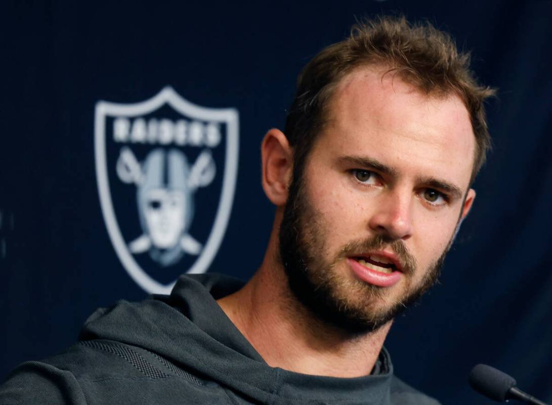 Raiders wide receivers Hunter Renfrow addresses the media at the Intermountain Health Performan ...