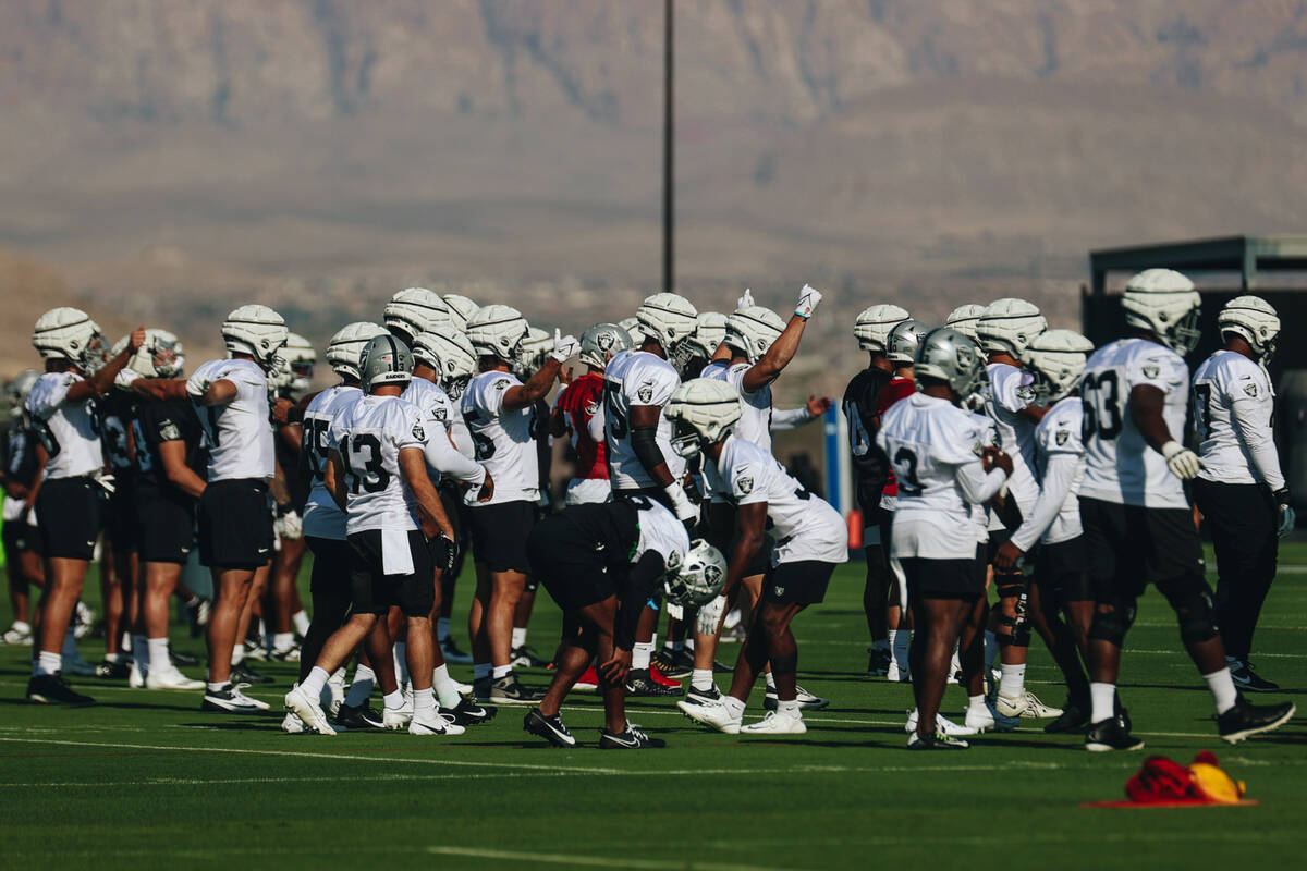 Raiders players participate in training camp at the Intermountain Health Performance Center on ...