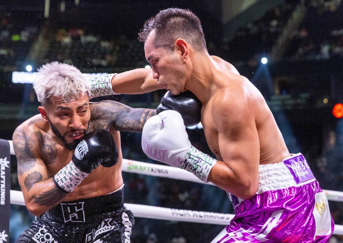 Alexandro Santiago connects on the chin of Nonito Donaire in round 1 during a WBC world bantam ...