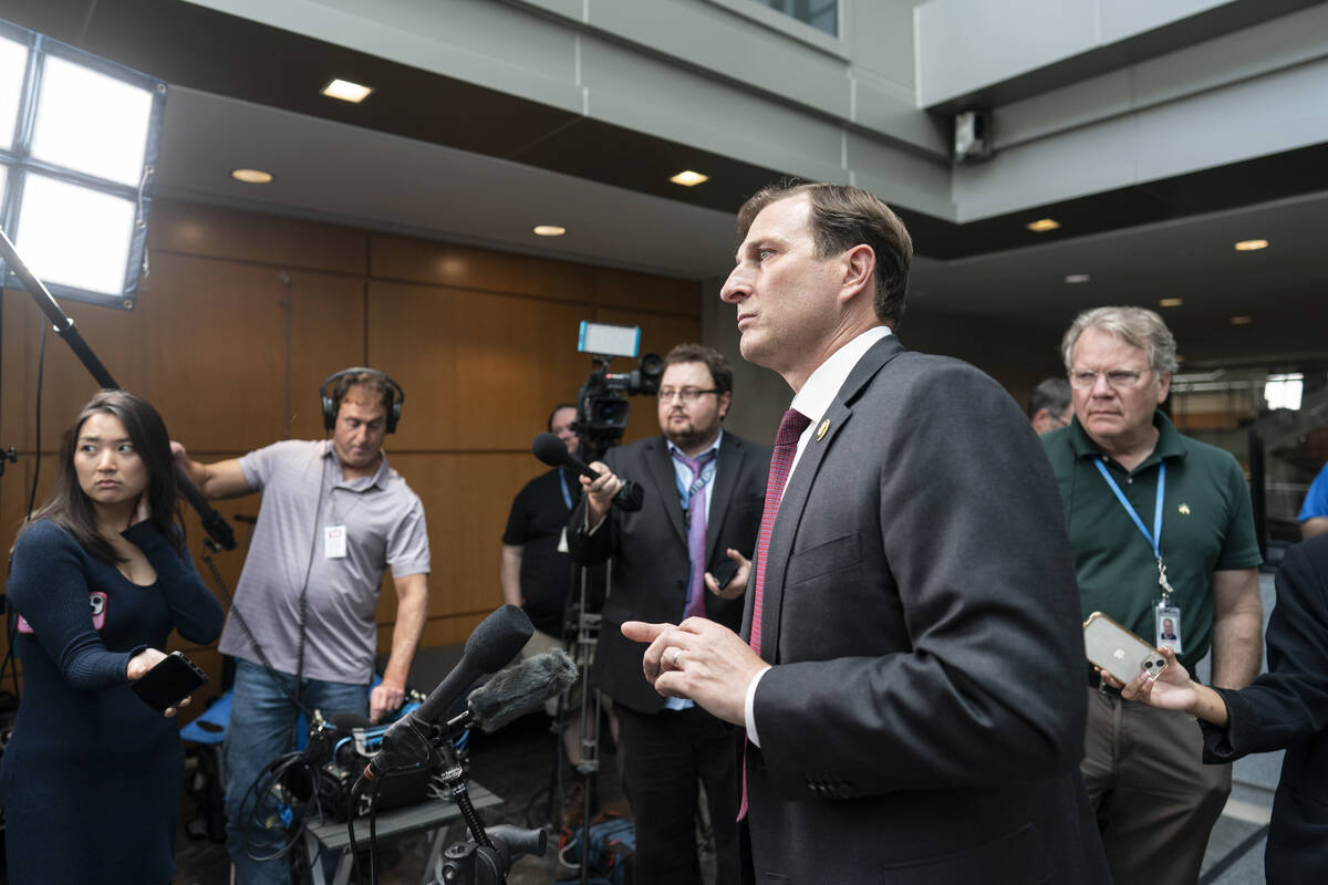 Rep. Dan Goldman, D-N.Y., a member of the House Oversight Committee, talks to reporters after m ...