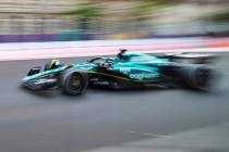 Aston Martin driver Lance Stroll of Canada steers his car during the Formula One Grand Prix at ...