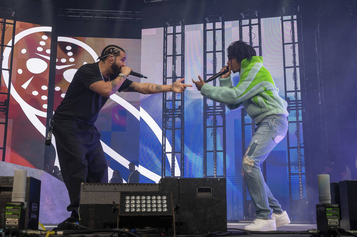 Drake and 21 Savage perform during Lil Baby's Birthday Party at State Farm Arena on Saturday, D ...