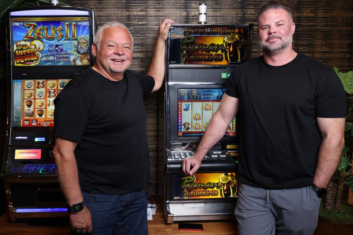 John Acres, left, and his son, Noah, of Acres Technology pose for a photo at their Las Vegas of ...