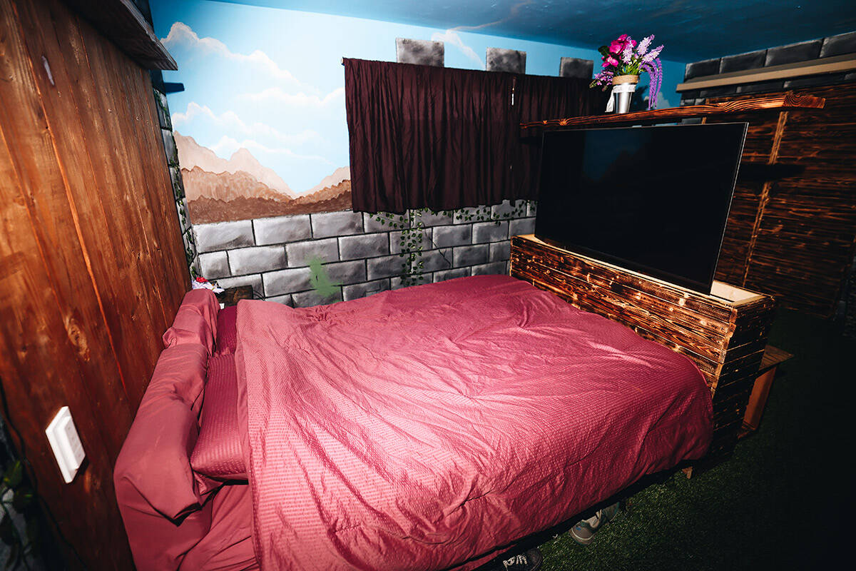 A bedroom inside of a pirate-themed house on Wednesday, July 26, 2023, on Sam Jonas Drive in La ...