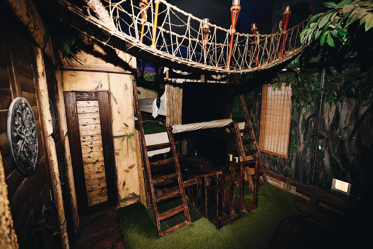 A room with a bridge inside of a pirate-themed house is seen on Wednesday, July 26, 2023, on Sa ...