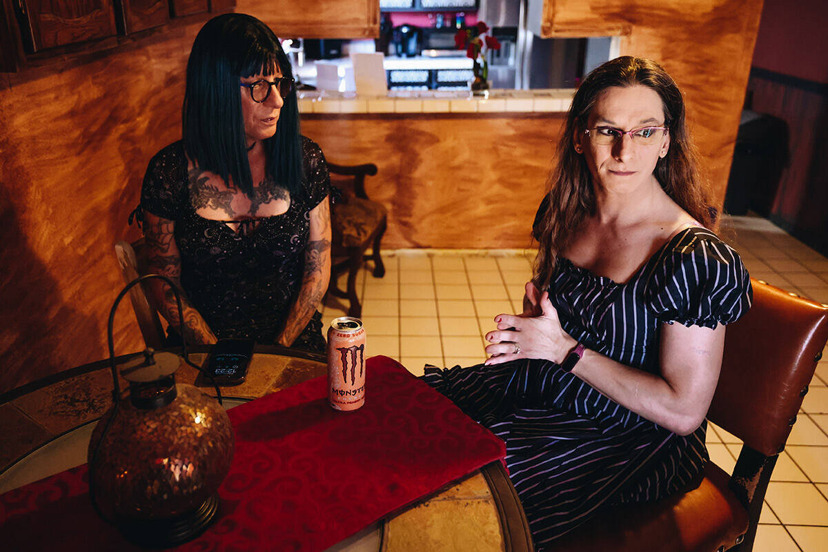 Kitty Reign, left, and her wife, Jennifer Reign, speak with the Las Vegas Review-Journal about ...