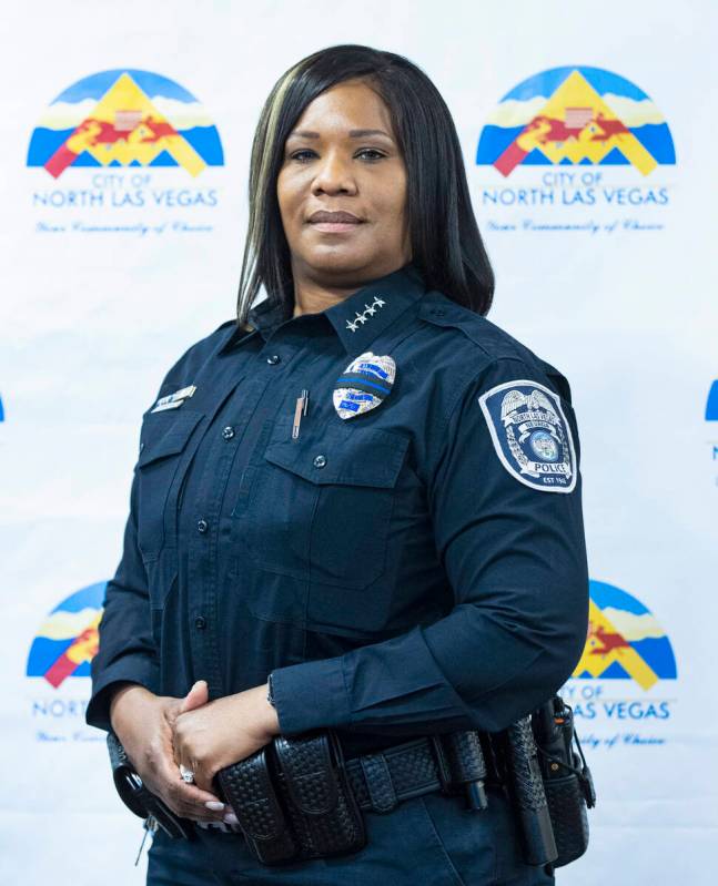 North Las Vegas Police Department Chief Jacqueline Gravatt poses for a photo after an interview ...