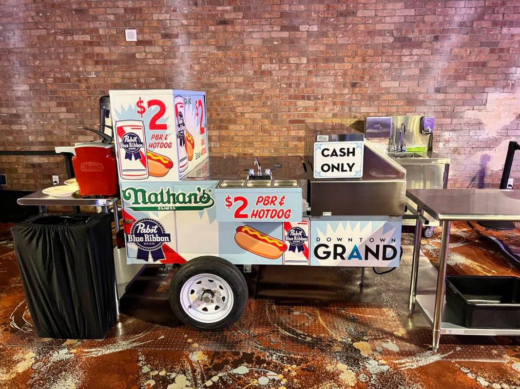 The Nathan Famous hot dog cart in the Downtown Grand hotel in downtown Las Vegas. (Downtown Grand)