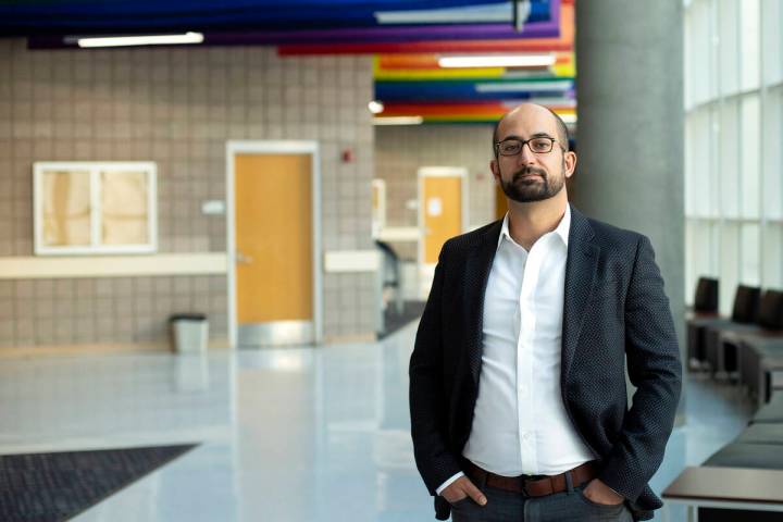 Ashkan Salamat, assistant professor of physics and astronomy at UNLV, poses for a portrait outs ...