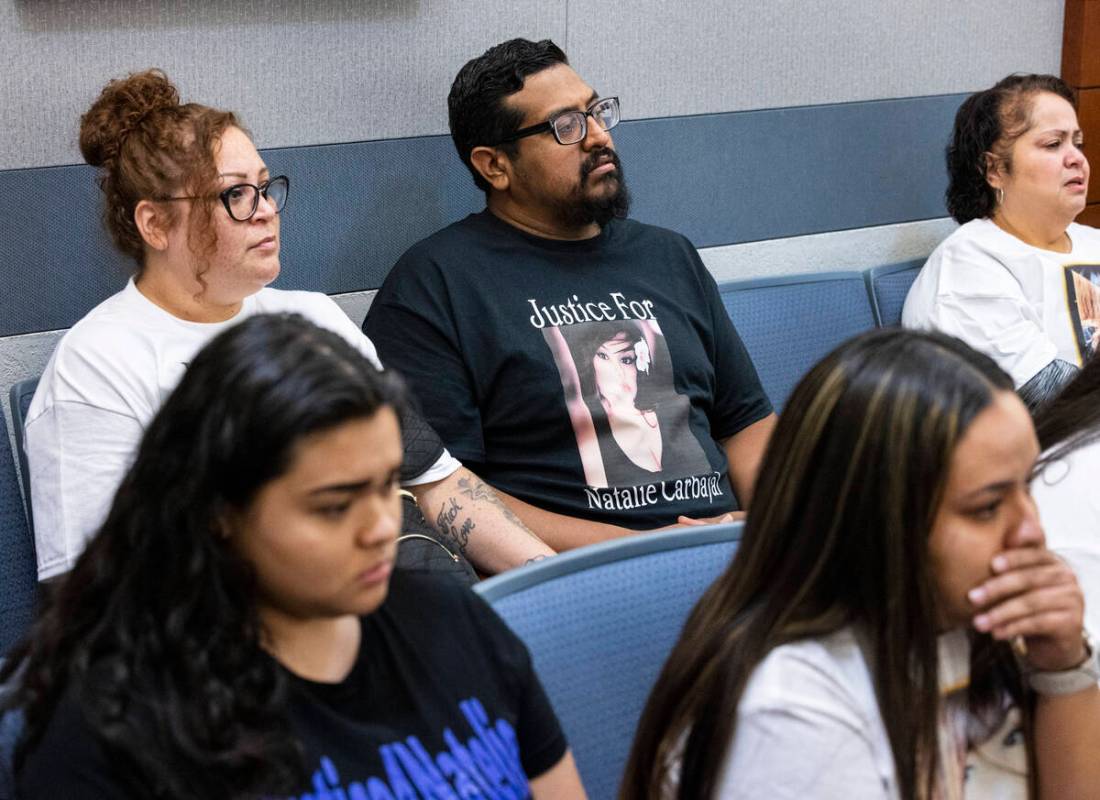 Family members of murder victim Natelie Carbajal, attend the sentencing of Carlos Figueroa, who ...