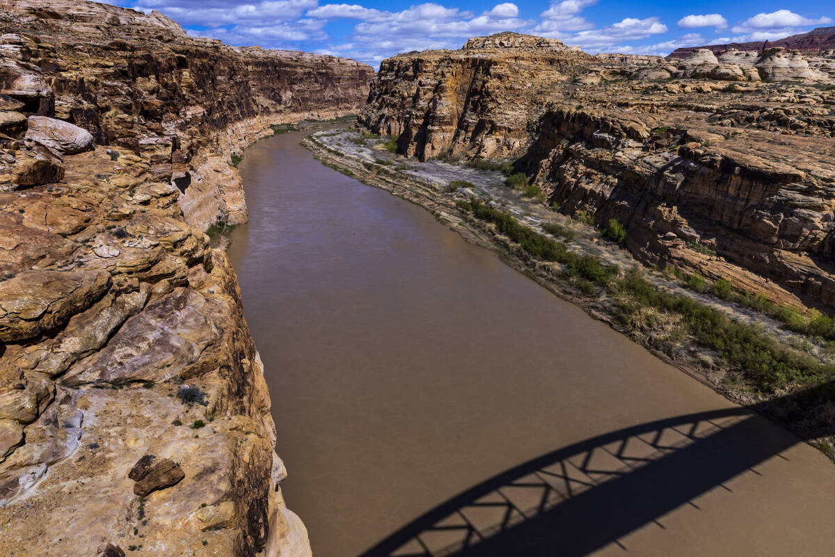 The Colorado River meanders within the Glen Canyon National Recreation Area near the Hite Cross ...