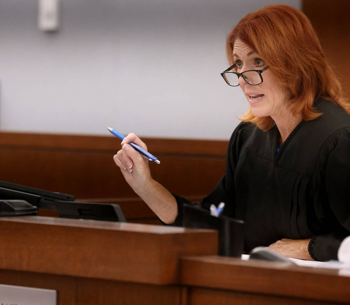 Justice of the Peace Amy Wilson presides during a hearing for Las Vegas Aces WNBA basketball pl ...