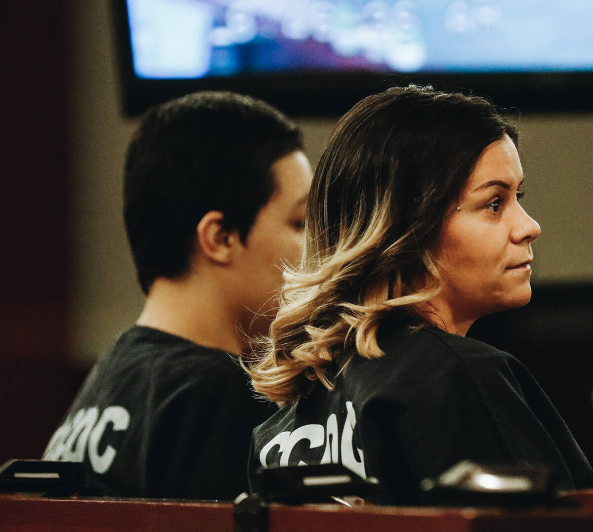 Amanda Stamper appears in court at the Regional Justice Center on Thursday, Aug. 3, 2023, in La ...