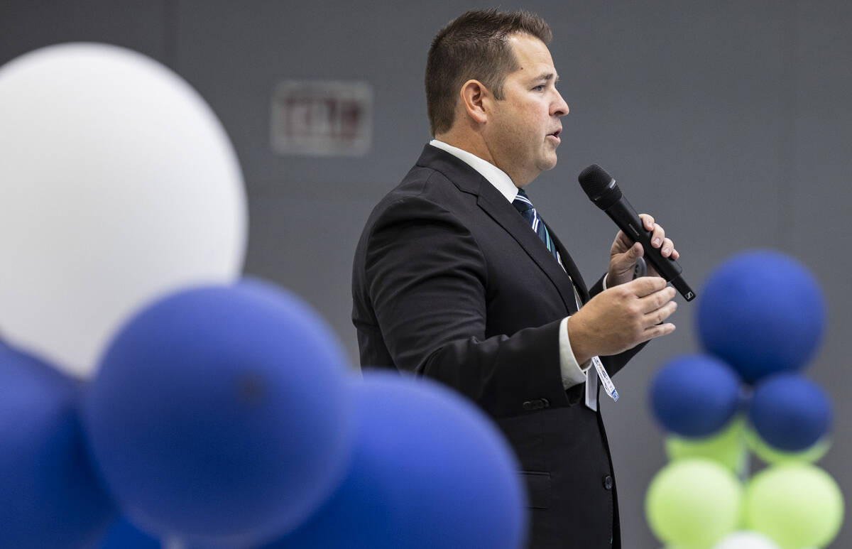 Northeast Career and Technical Academy Principal Ryan Cordia speaks during a special welcome as ...