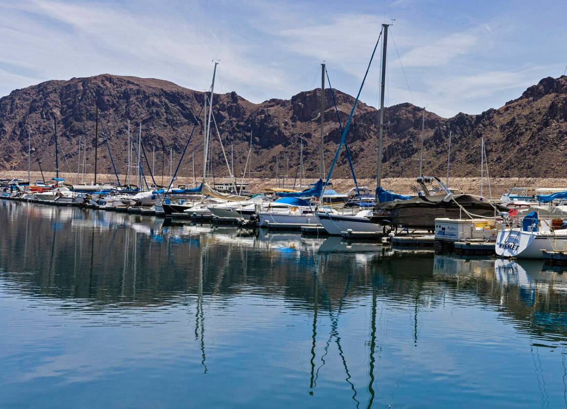 Boats are docked at the Las Vegas Boat Harbor in the Lake Mead National Recreation Area on June ...