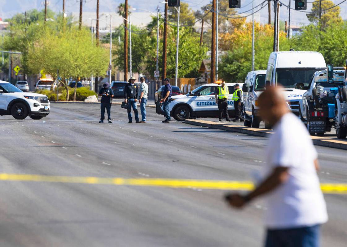 North Las Vegas police investigate after three people were killed and two were injured after a ...