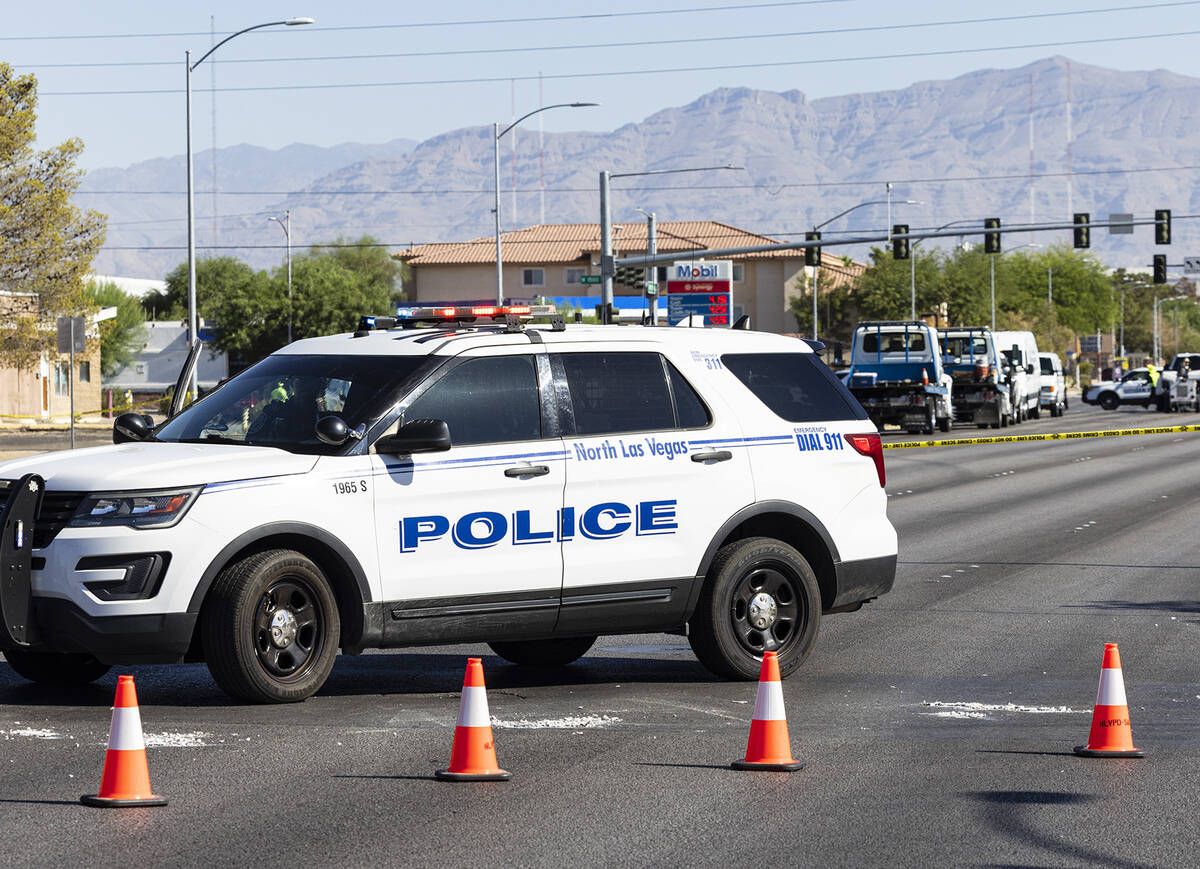 North Las Vegas police investigate after three people were killed and two were injured after a ...