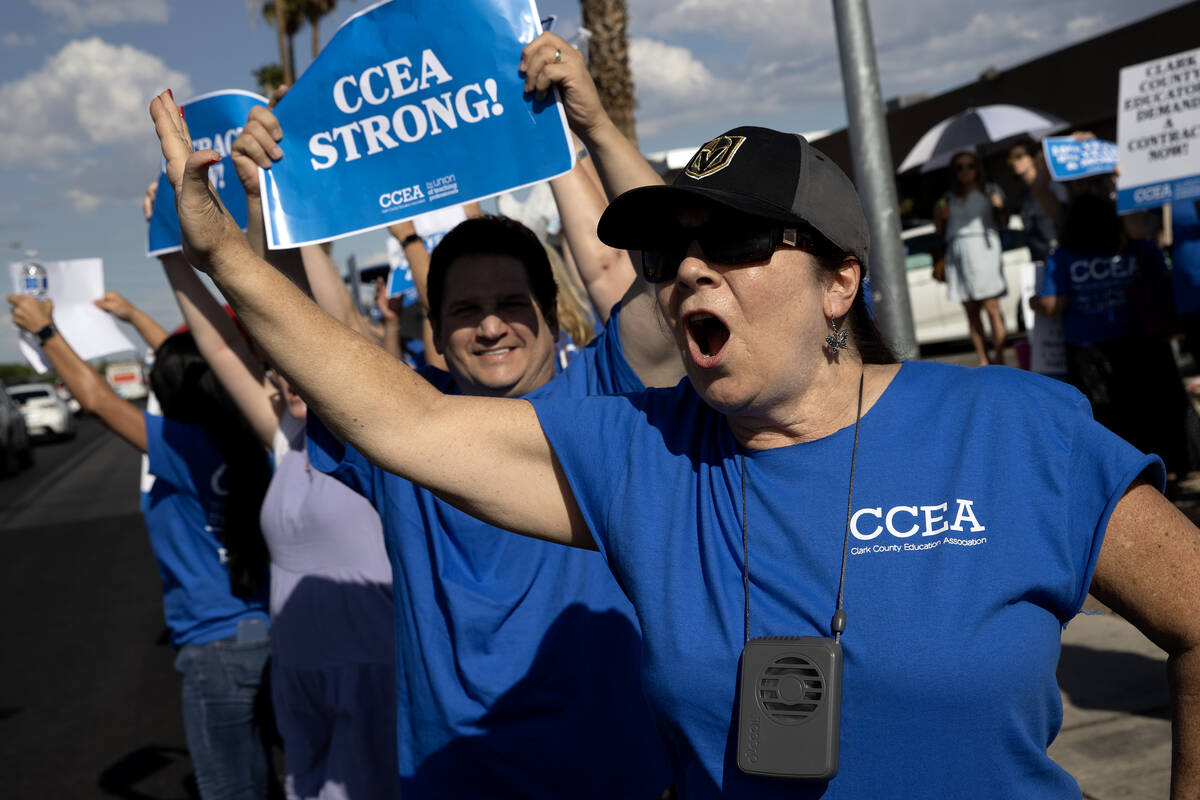 Clark County Education Association teachers union member Conni Dunham, a teacher at Walter V. L ...