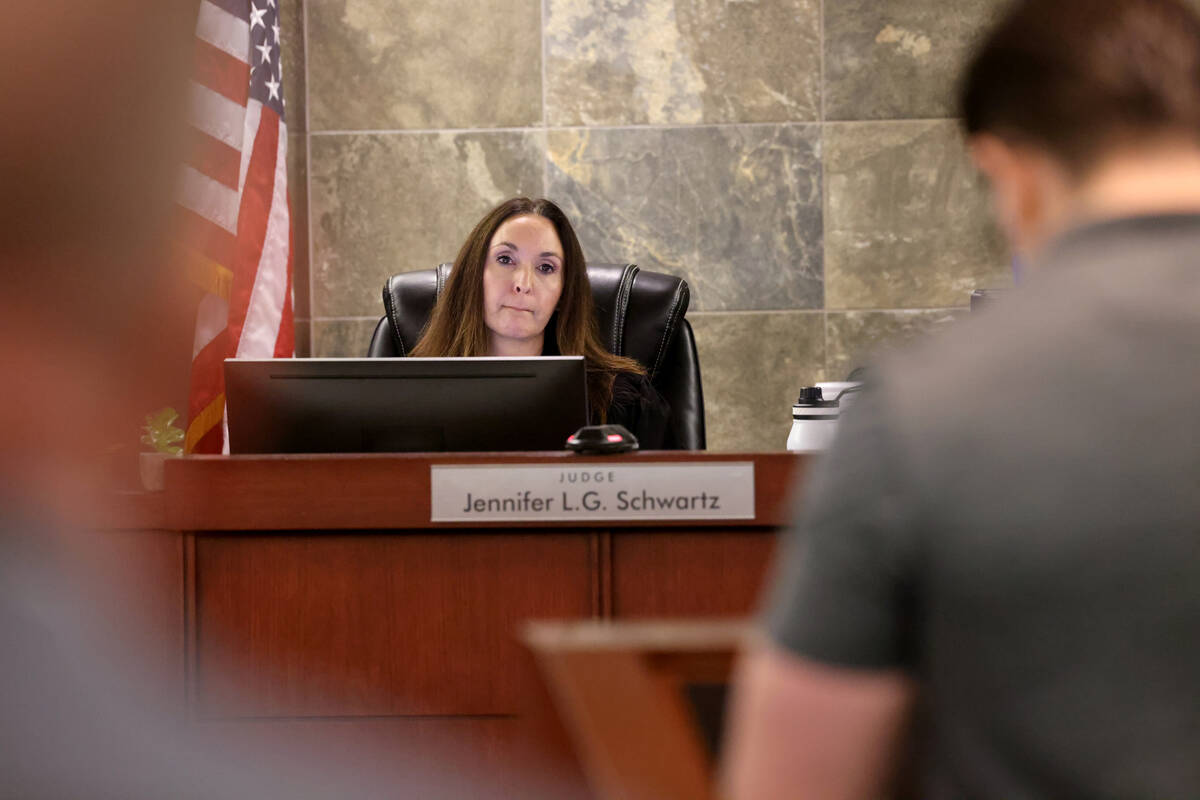 Clark County District Court Judge Jennifer Schwartz listens as Daniel Strbac, a cousin of Tina ...