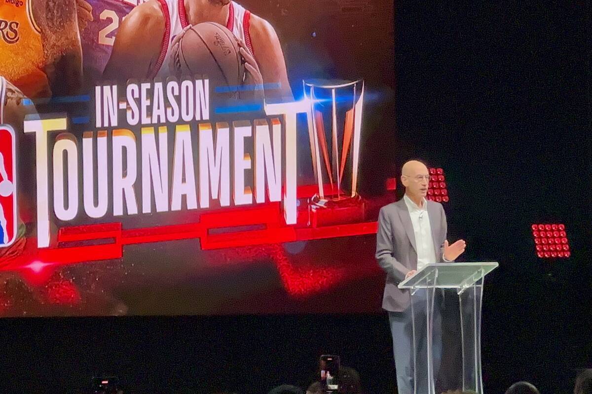 NBA Commissioner Adam Silver introduces the NBA's first in-season tournament, set to culminate ...