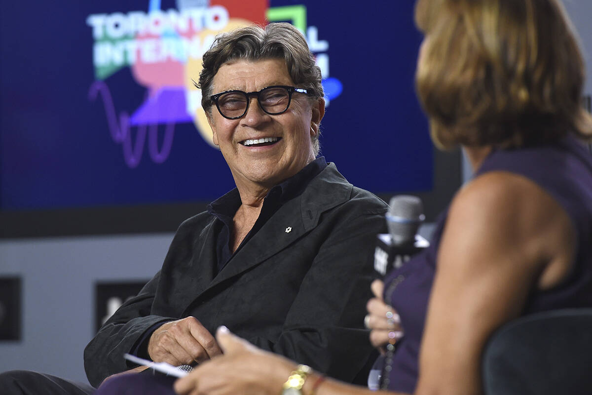 Robbie Robertson speaks during a press conference for "Once Were Brothers: Robbie Robertso ...