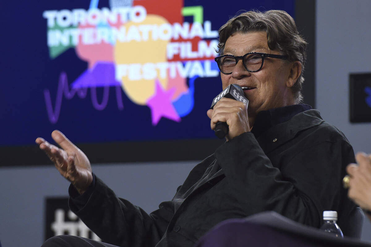 Robbie Robertson speaks during a press conference for "Once Were Brothers: Robbie Robertso ...