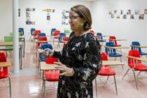 Julie Carver, executive director at the Southern Nevada Trades High School, leads a tour of the ...