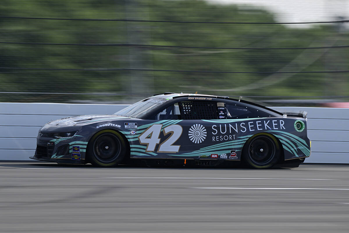 Noah Gragson drives during a NASCAR Cup Series auto race at Pocono Raceway, Sunday, July 23, 20 ...