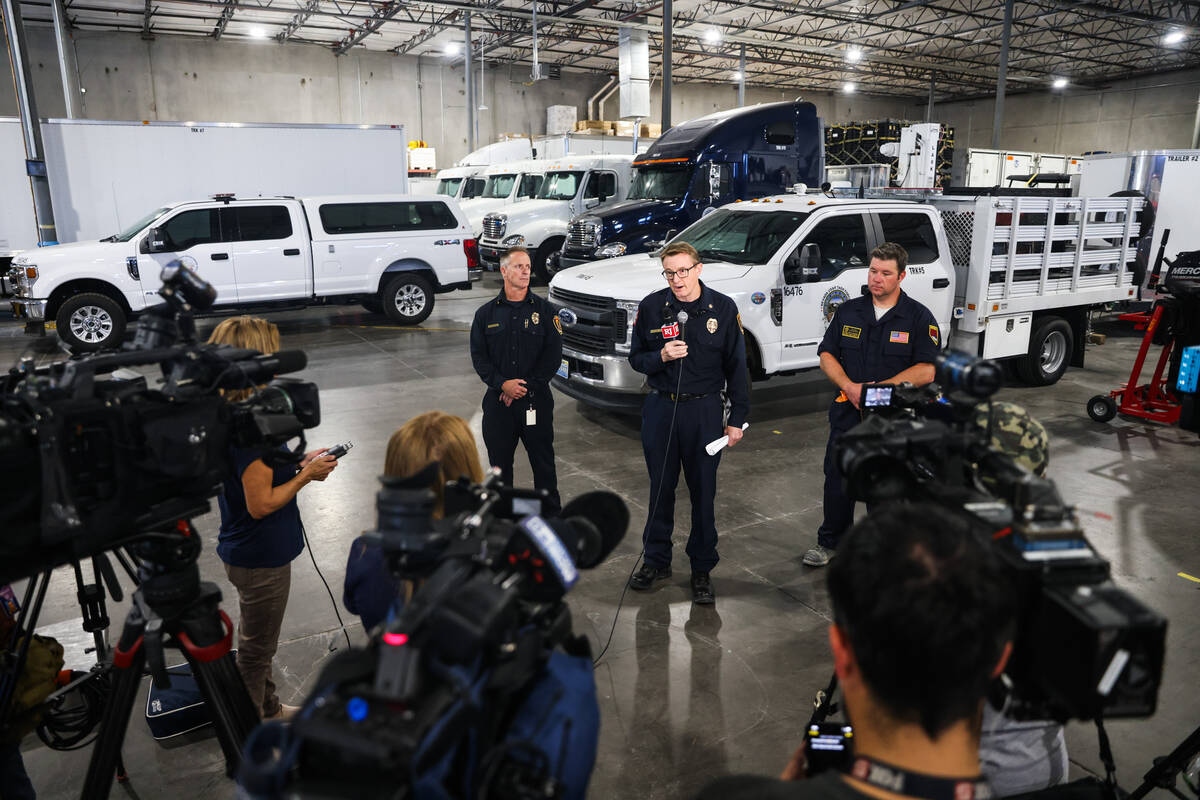 Fire Chief John Steinbeck addresses media at a press conference regarding the five-person Nevad ...