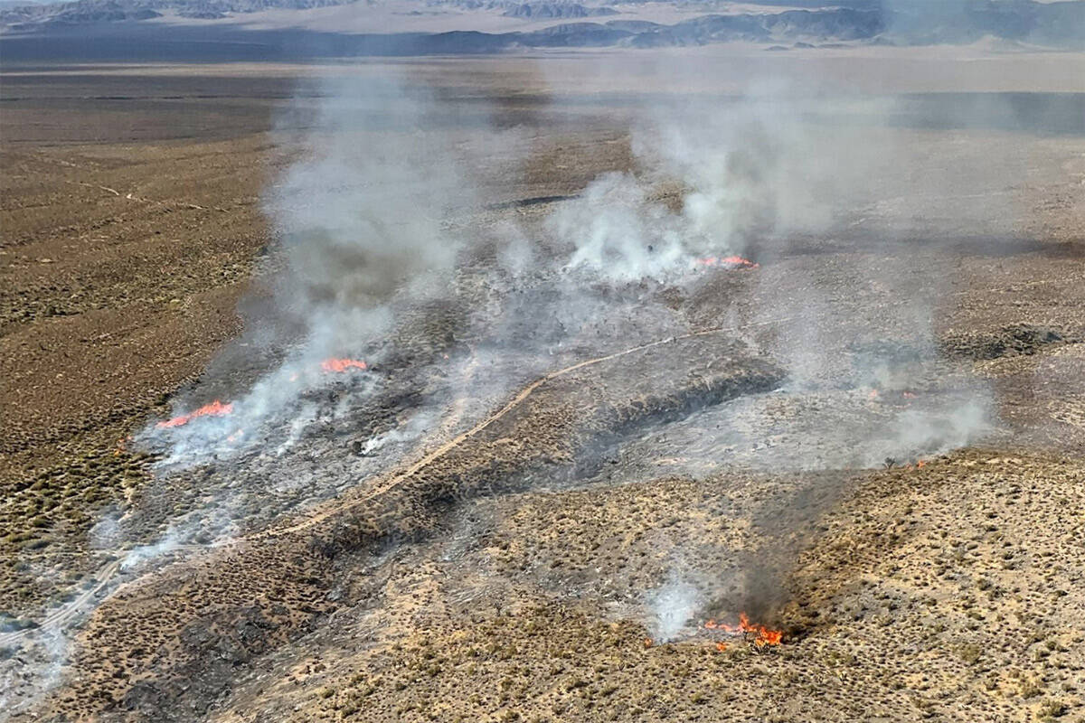 The Stirling Fire burns near Indian Springs on Thursday, Aug. 10, 2023. The fire consumed 20 ad ...