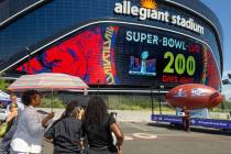 Jeremy Washington, right, of Mr. Jeremy's Grand Delights, has his photo taken by the Super Ball ...