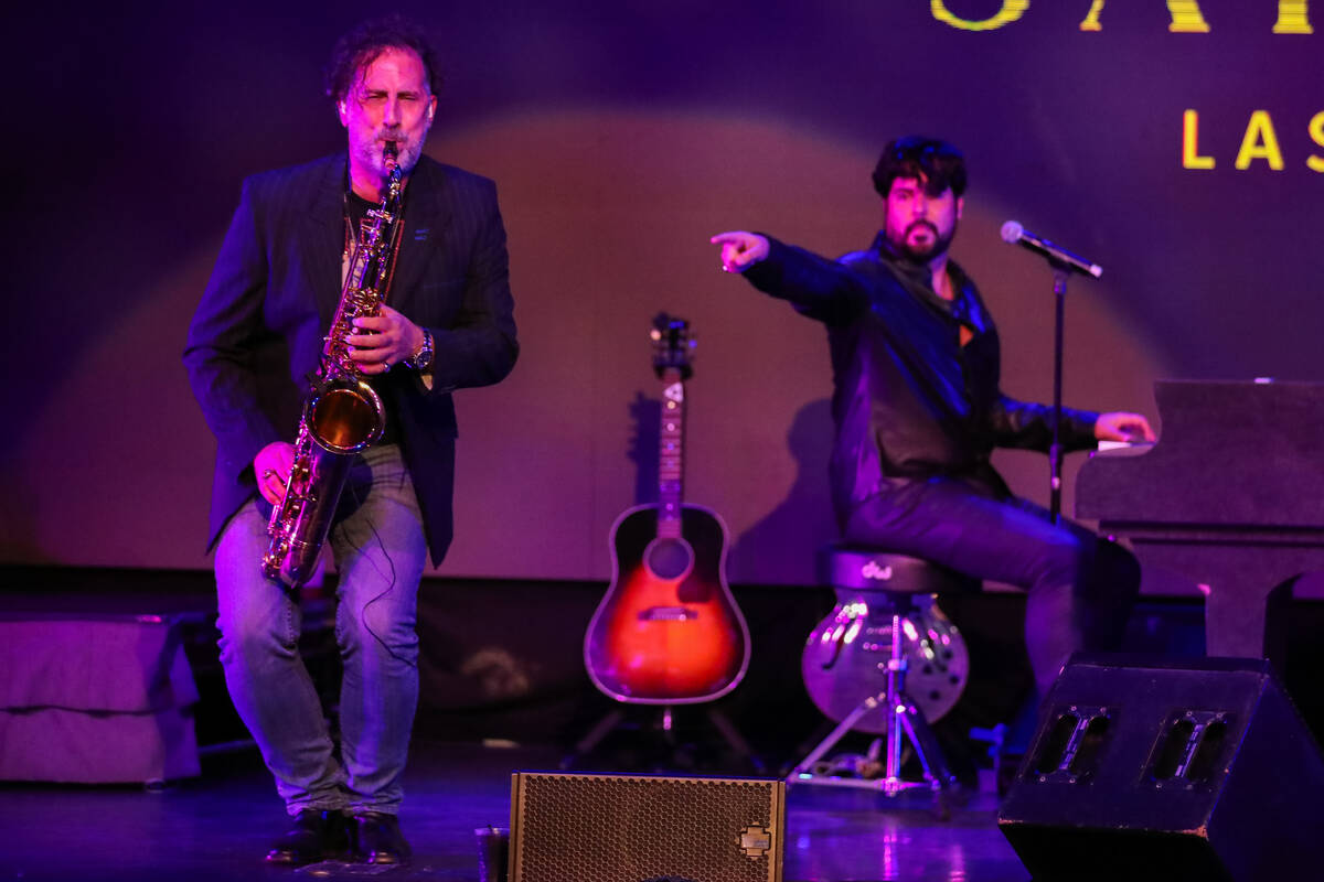 Frankie Moreno gives the stage to Jim D’Arrigo during Moreno’s show, The King of ...