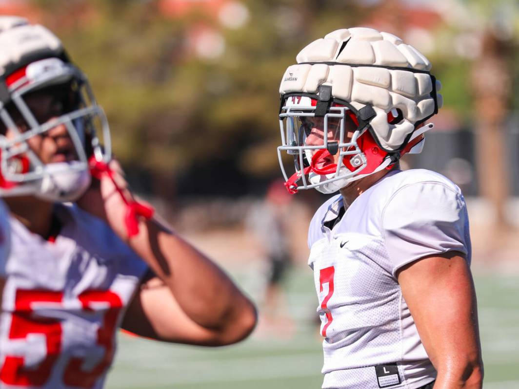 UNLV linebacker Jackson Woodard (7) at a UNLV football practice on Monday, Aug. 14, 2023, in La ...