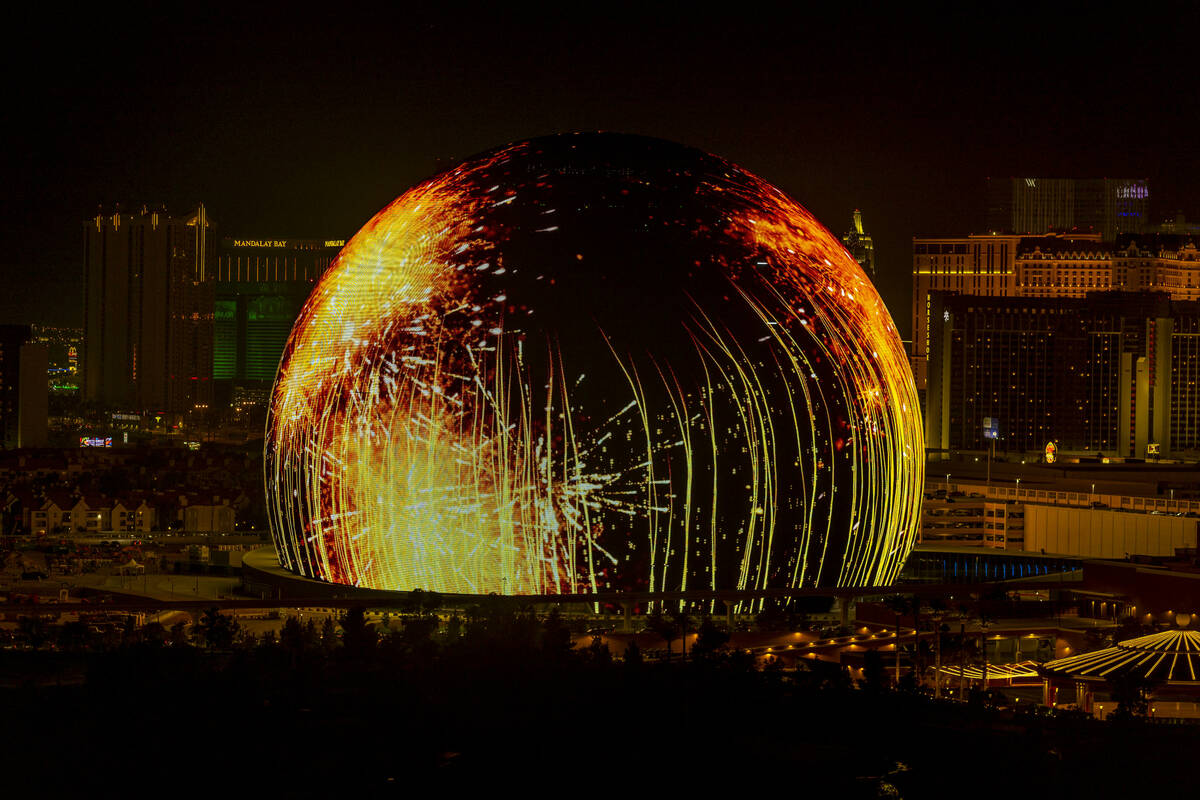 The Sphere illuminates the Las Vegas skyline with a dazzling display to celebrate Independence ...