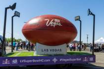 The Super Ball makes an appearance at Allegiant Stadium on Wednesday, July 26, 2023, in Las Veg ...