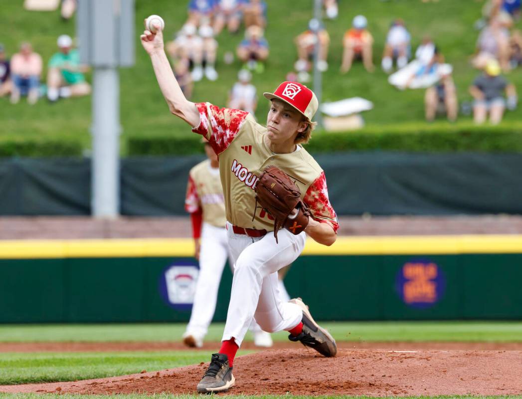 Henderson All-Stars pitcher Nolan Gifford delivers a pitch against Rhode Island during the Litt ...