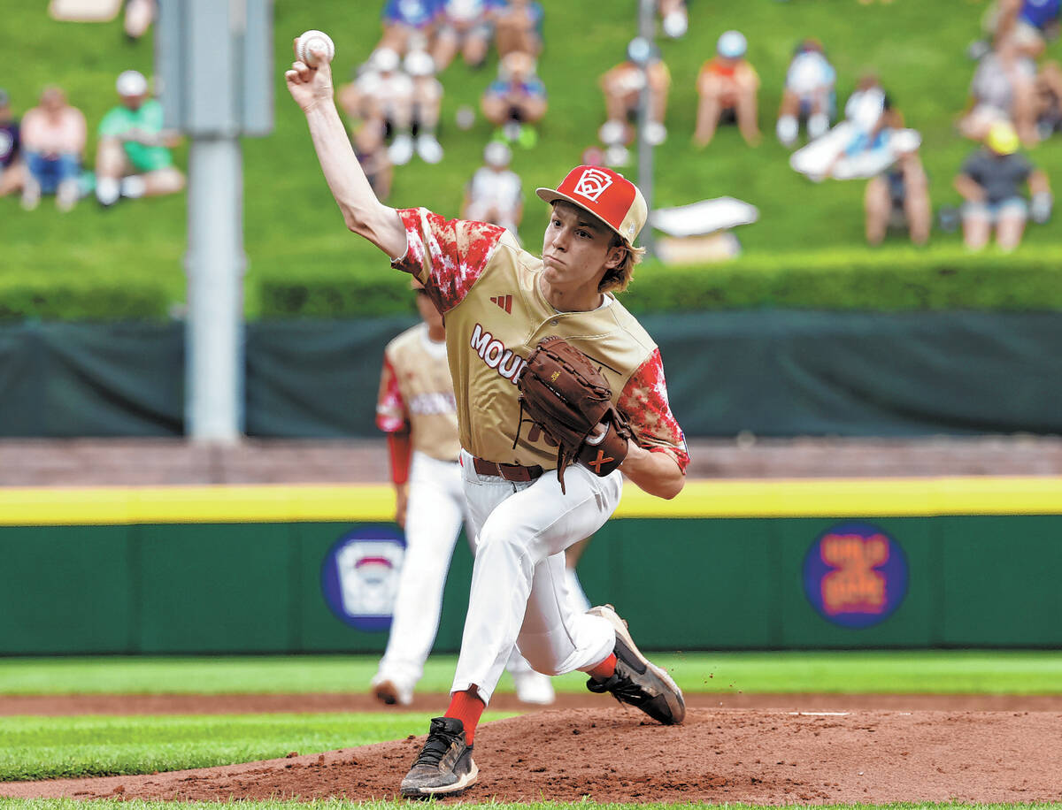 Henderson All-Stars pitcher Nolan Gifford delivers a pitch against Rhode Island during the Litt ...