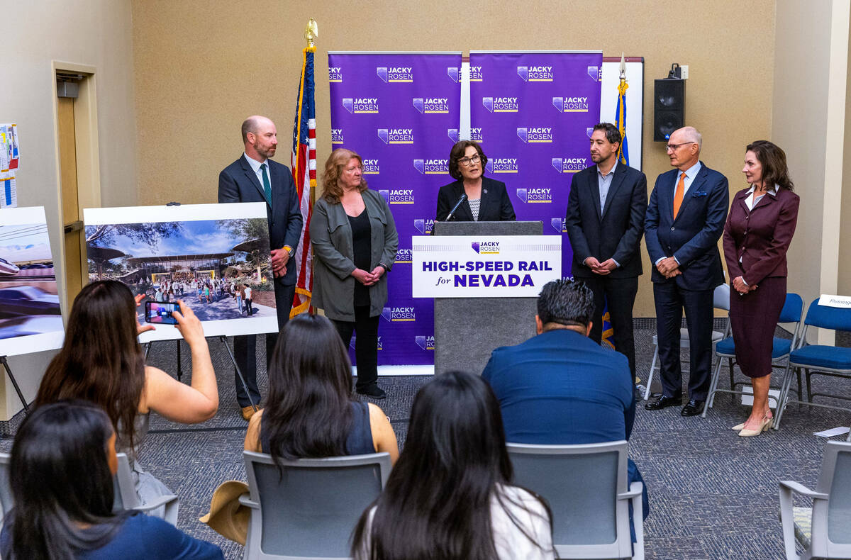 U.S. Senator Jacky Rosen (D-NV) leads a press conference of interested parties to call on the U ...