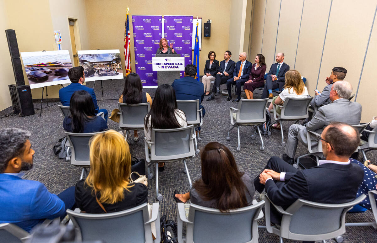 NDOT Director Tracy Larkin-Thomason speaks during a press conference to call on the U.S. Depart ...