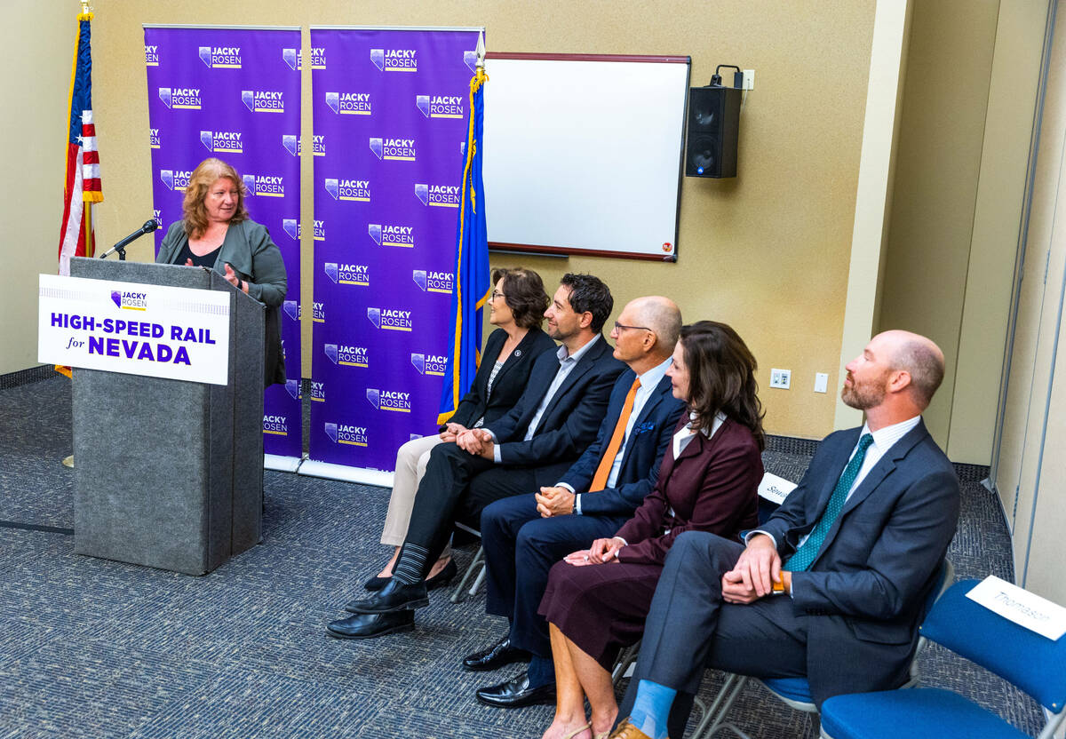 NDOT Director Tracy Larkin-Thomason speaks during a press conference to call on the U.S. Depart ...