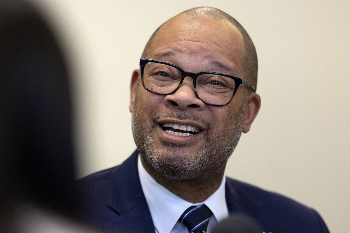 Nevada Attorney General Aaron Ford answers questions in a news conference during the first week ...