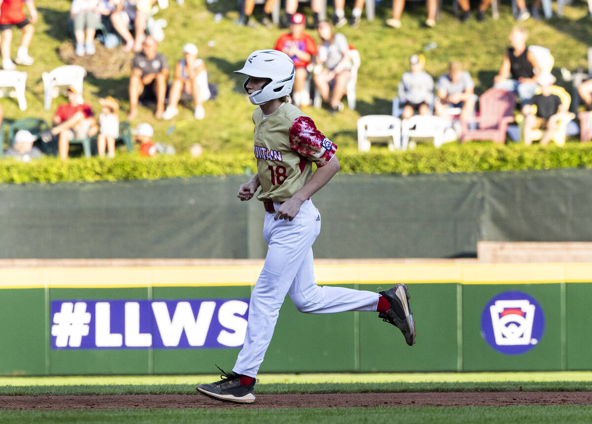 The Henderson All-Stars shortstop Nolan Gifford runs the bases after hitting a three-run homer ...