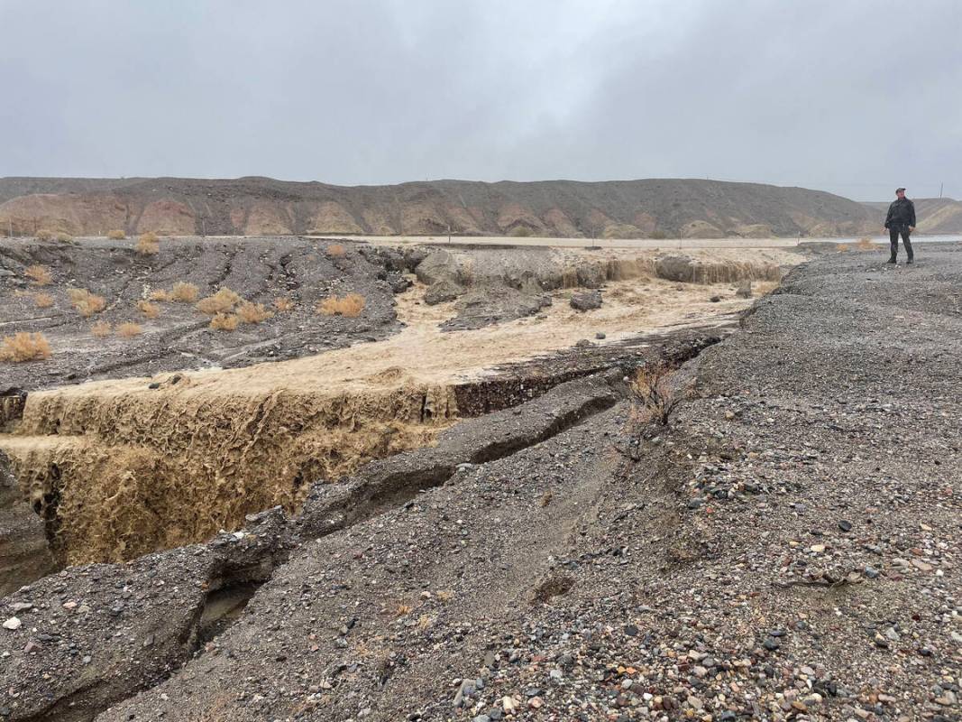 Water crossing California 190 near Zabriskie Point at 10 am Sunday, Aug. 20, 2023. (NPS photo)