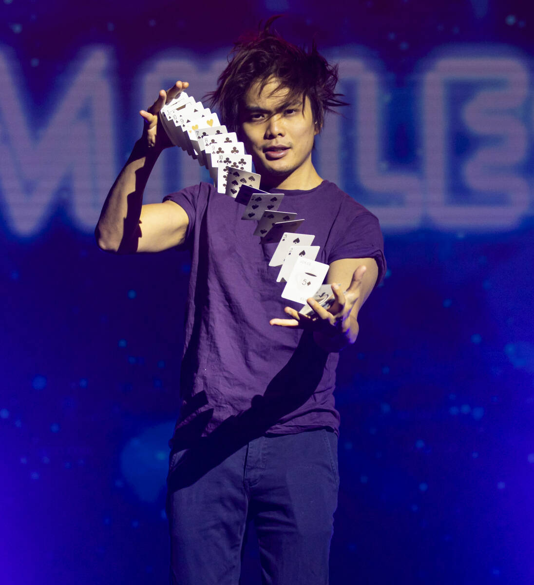 Illusionist Shin Lim poses for a portrait onstage ahead of the reopening of his show, "Lim ...