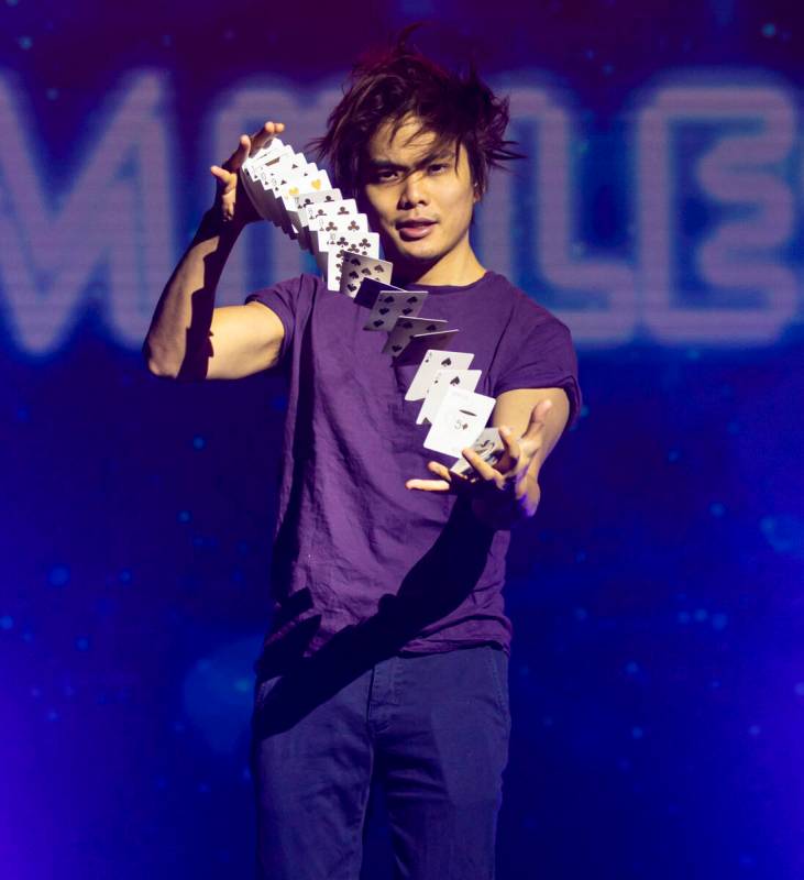 Illusionist Shin Lim poses for a portrait onstage ahead of the reopening of his show, "Lim ...