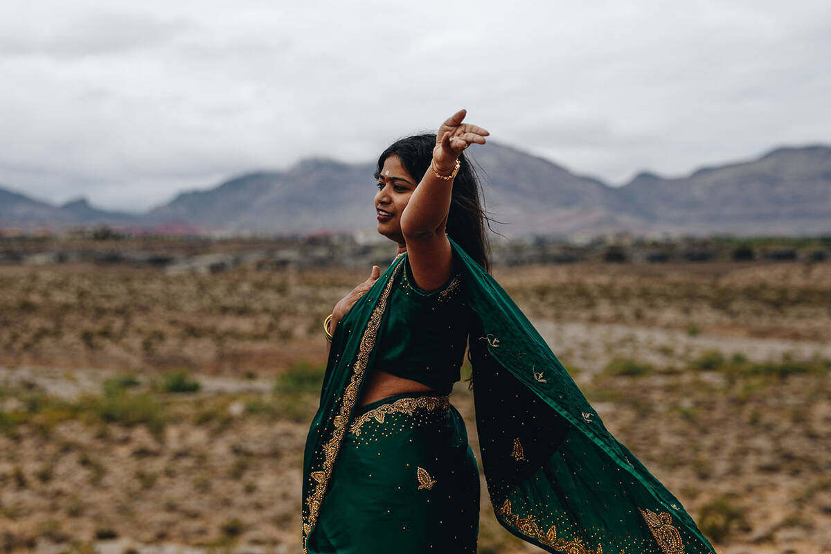 Swapna N., of Virginia Beach, Va., dances for a video at the Red Rock National Conservation Are ...