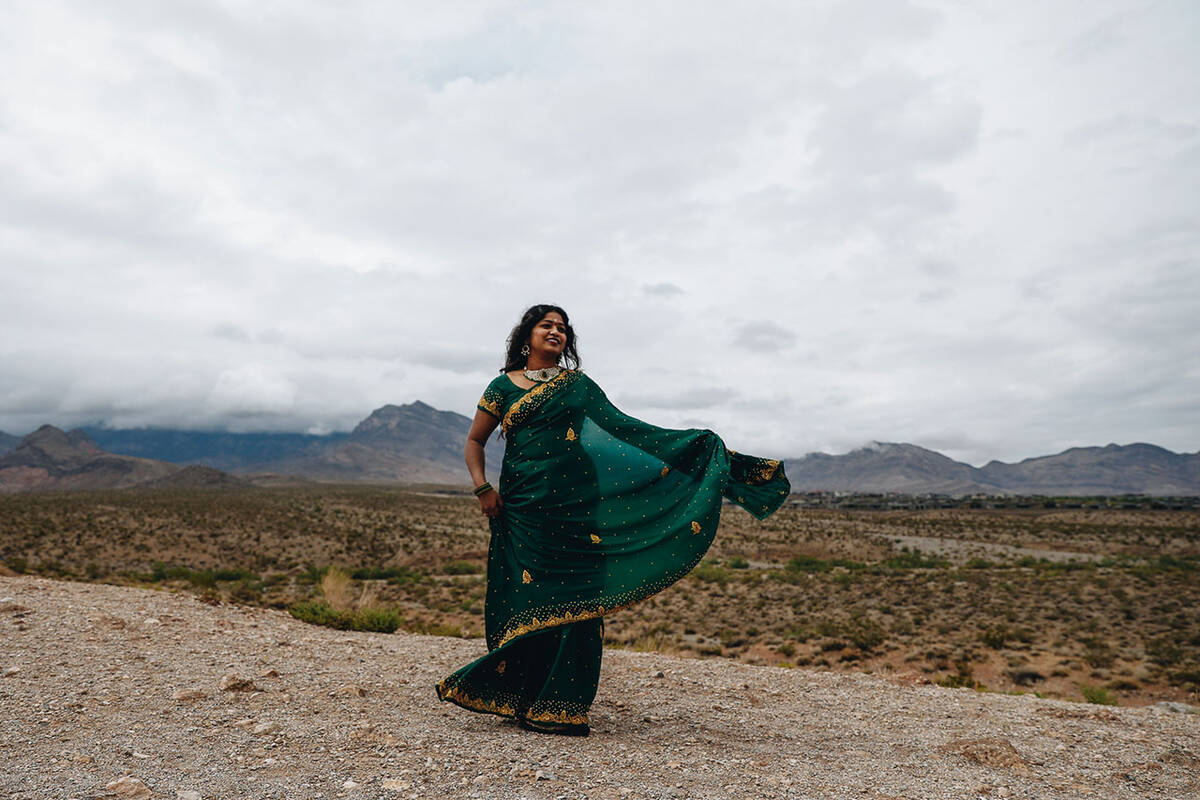 Swapna N., of Virginia Beach, Va., dances for a video at the Red Rock National Conservation Are ...